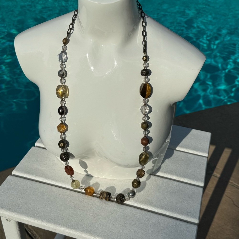 Premier Designs Unique Slip Over Glass Bead Necklace Approx 20 inches Claw Clasp